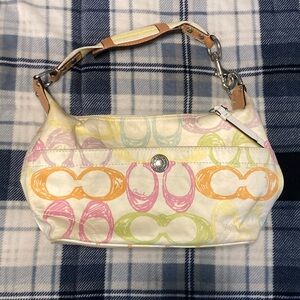Coach Pink and Yellow Shoulder Bag with Signature Style